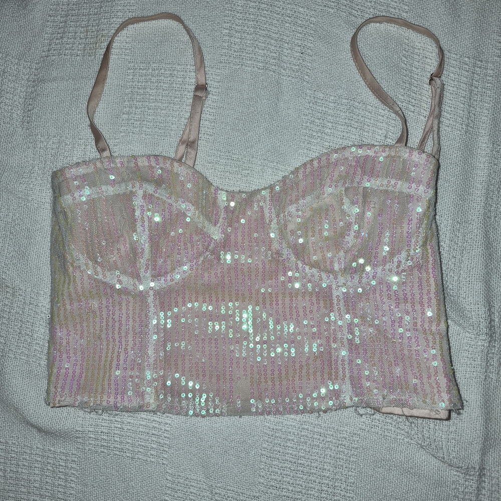 Le Lis Pink Sequin Bustier Top